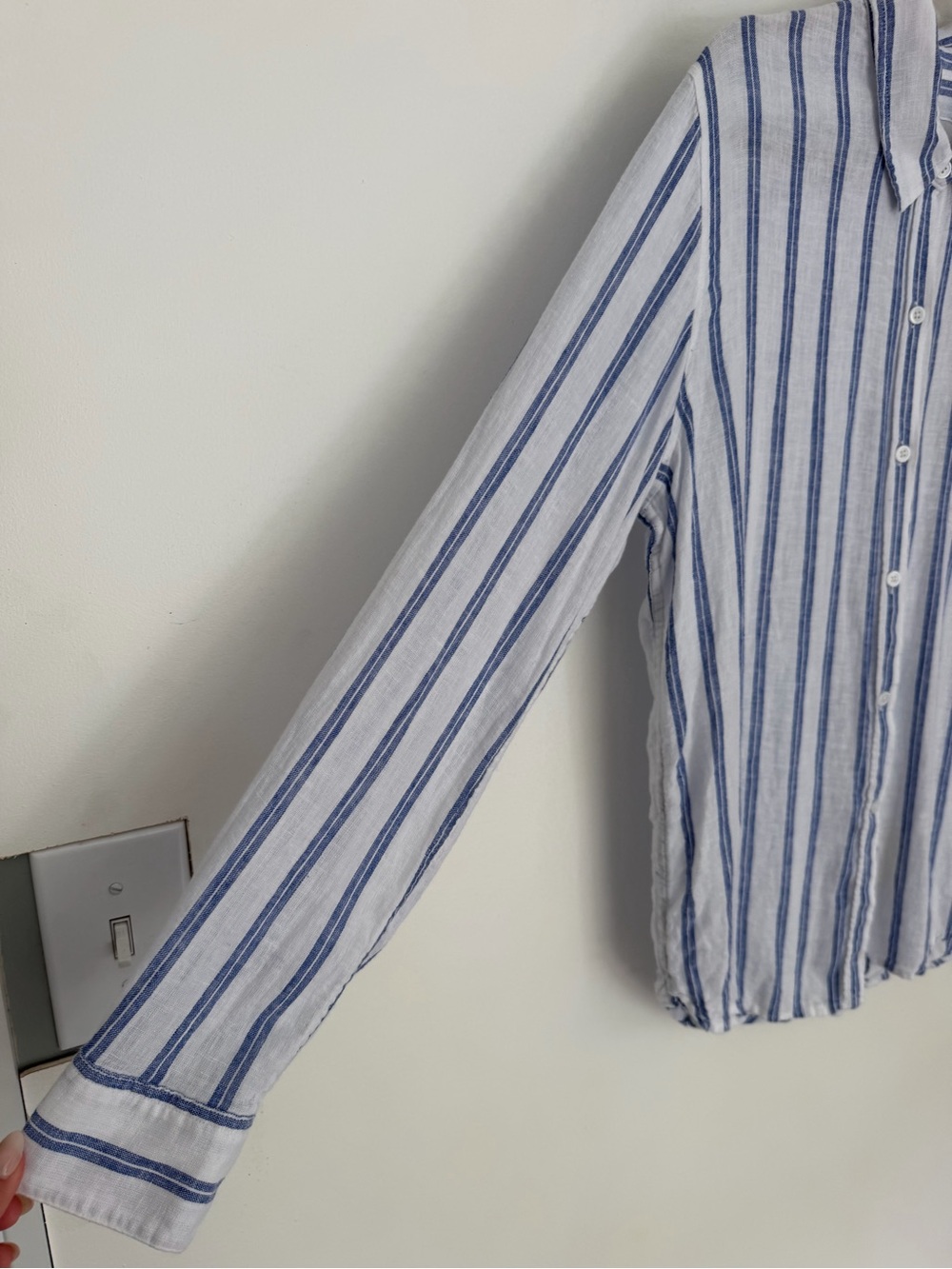 Rails "Charli" Villa Stripe Blue White Linen Blend Button Down Shirt Lightweight - Picture 5 of 17